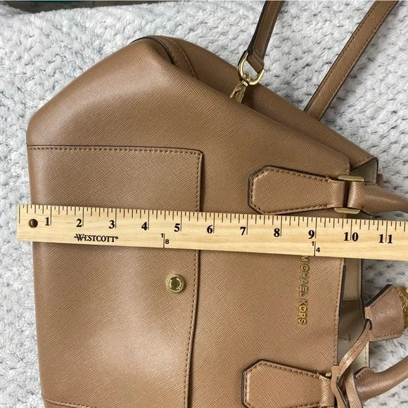 Michael Kors Greenwich Large Saffiano Leather Grab Bag Satchel Crossbody Tan - Picture 12 of 15